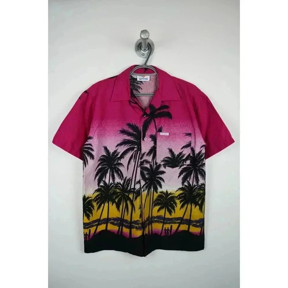 Vintage Hawaiian Shirt Men's Medium Pink Loose Fit Beach 90s #557 - Picture 1 of 6